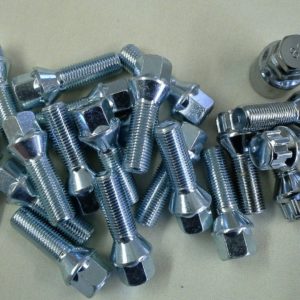 Tapered Wheel Bolts And Lockers 30mm Thread Silver 20 x M14 x 1.5 
